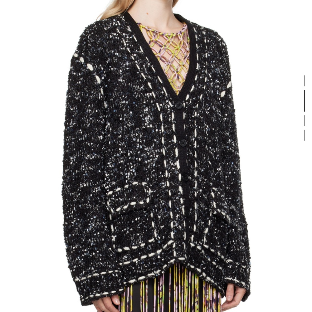 OPEN YY TWEED STITCH TWEED CARDIGAN COAT - Picture 2 of 7